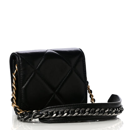 Chanel Shiny Goatskin Quilted 19 Flap Coin Purse With Chain Black 3 of 14