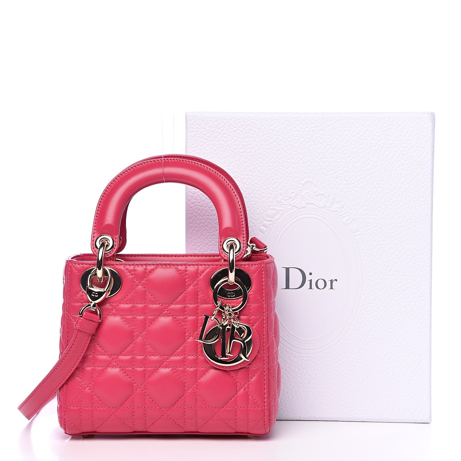 Christian Dior Lambskin Cannage Mini Lady Dior Fuchsia 10 of 10