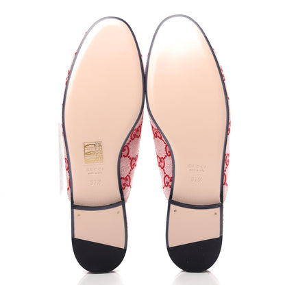 Gucci Canvas GG Monogram Horsebit Womens Princetown Slippers 37.5 Gardenia Hibiscus Red 6 of 11