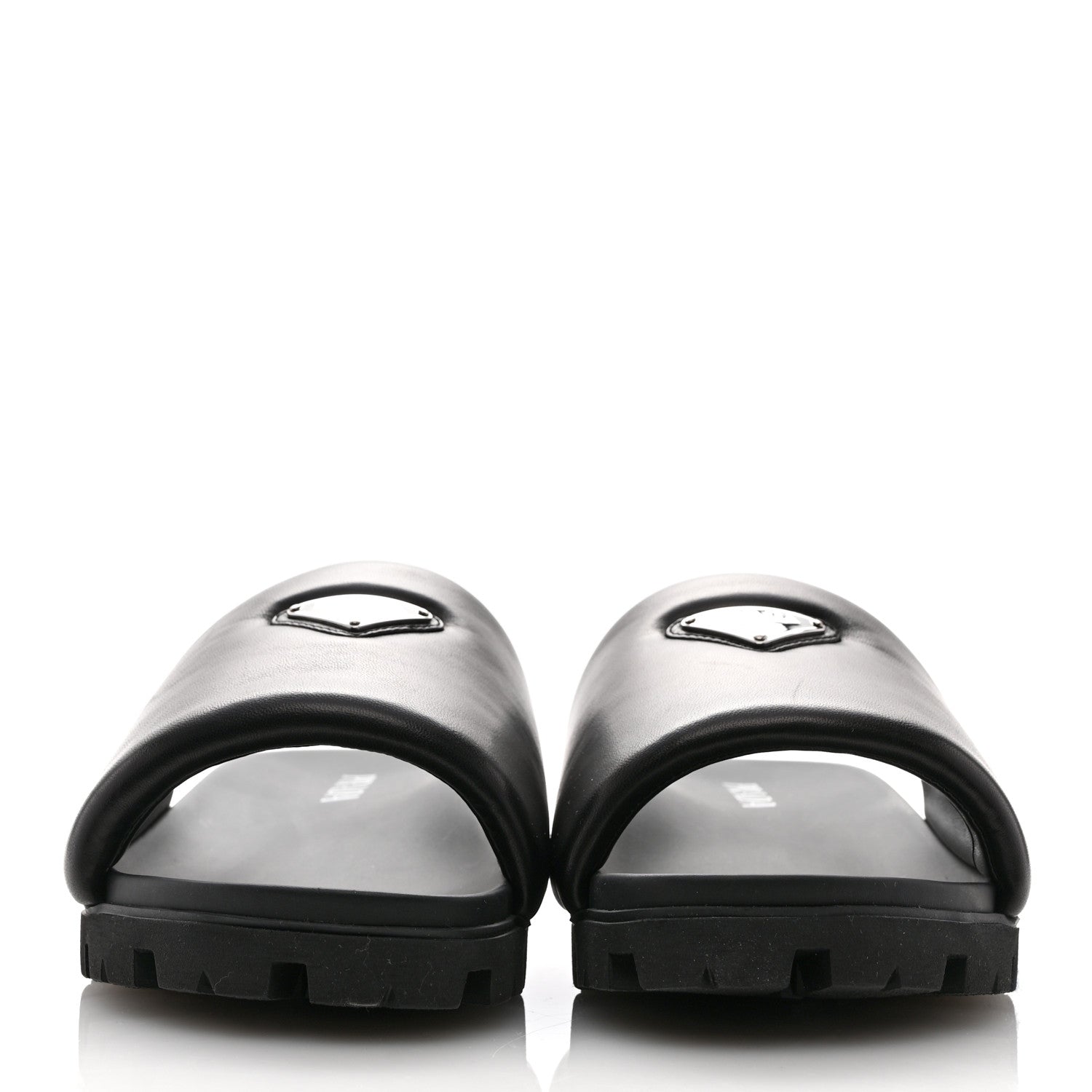 Prada Nappa Soft Padded Metal Triangle Logo Mens Slide Sandals 10 Black 3 of 9