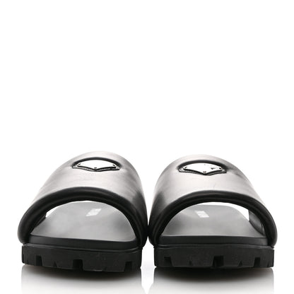 Prada Nappa Soft Padded Metal Triangle Logo Mens Slide Sandals 10 Black 3 of 9