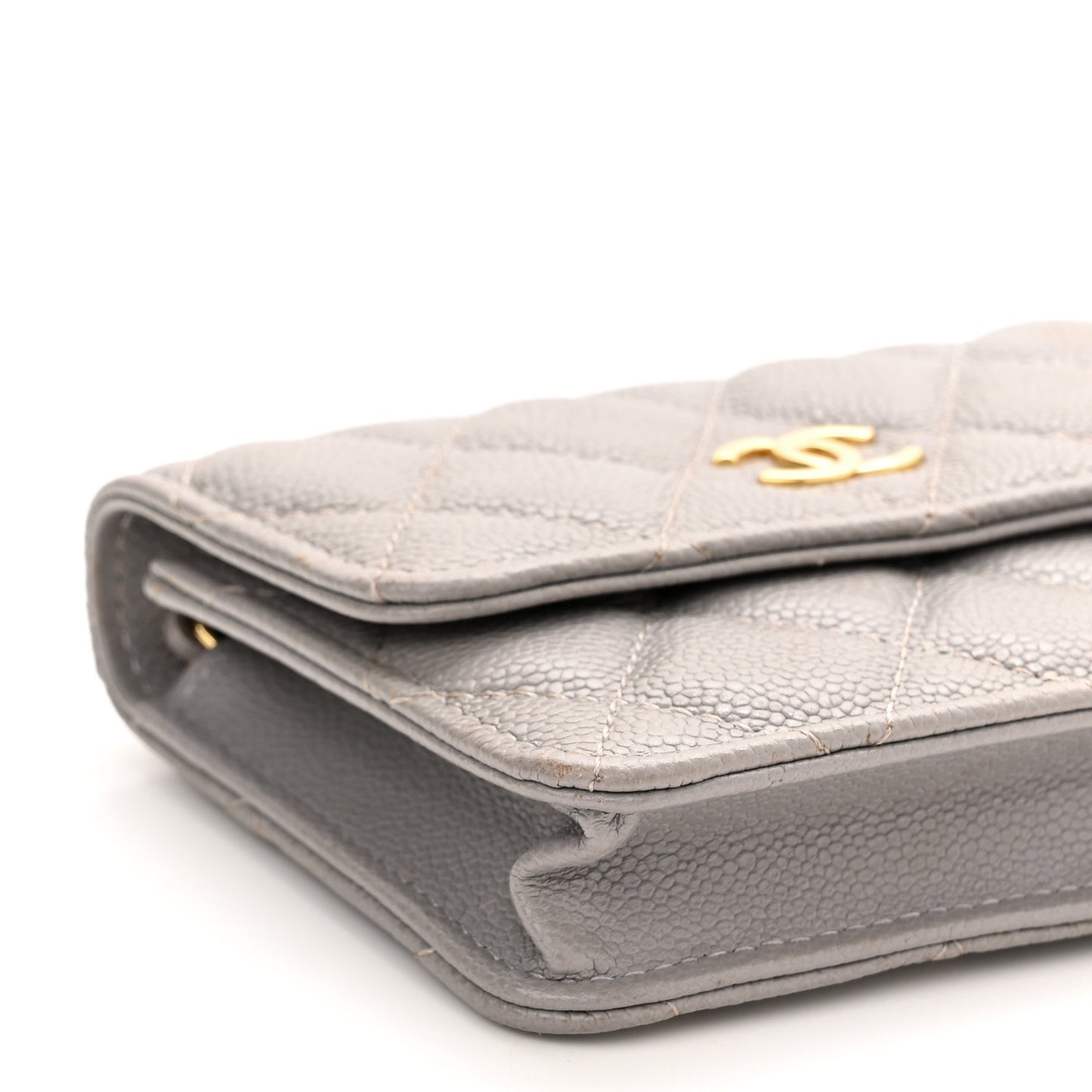 Caviar Quilted Miss Coco Clutch With Chain Grey