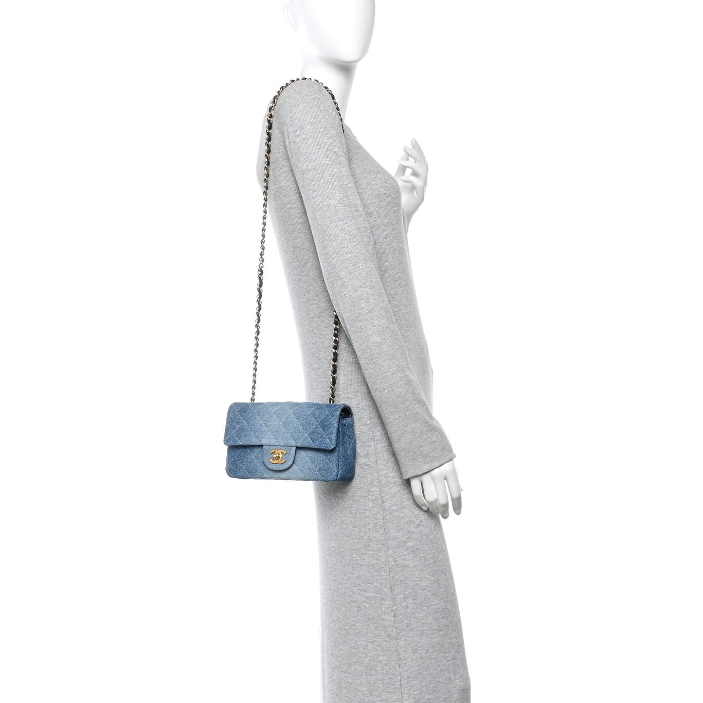 Washed Denim Quilted Mini Rectangular Flap Blue