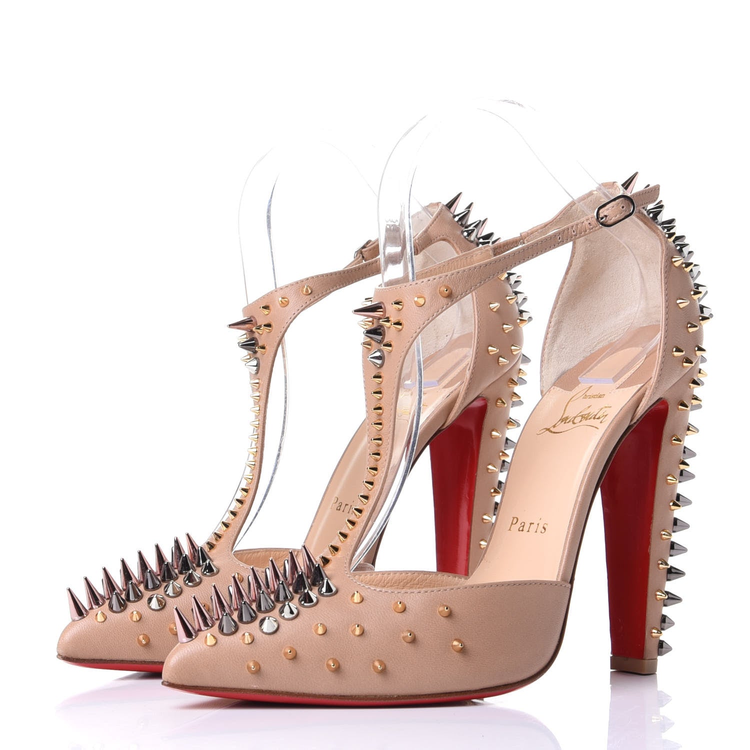 Christian Louboutin Nappa Goldostrap 100 Spiked Pumps 39 Nude 3 of 9