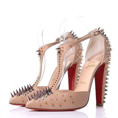 Christian Louboutin Nappa Goldostrap 100 Spiked Pumps 39 Nude 3 of 9