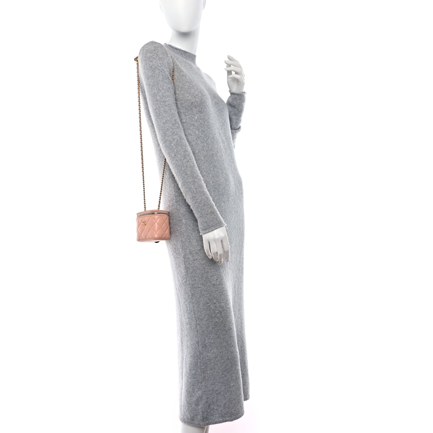 Lambskin Quilted Pearl Crush Mini Vanity Case With Chain Beige