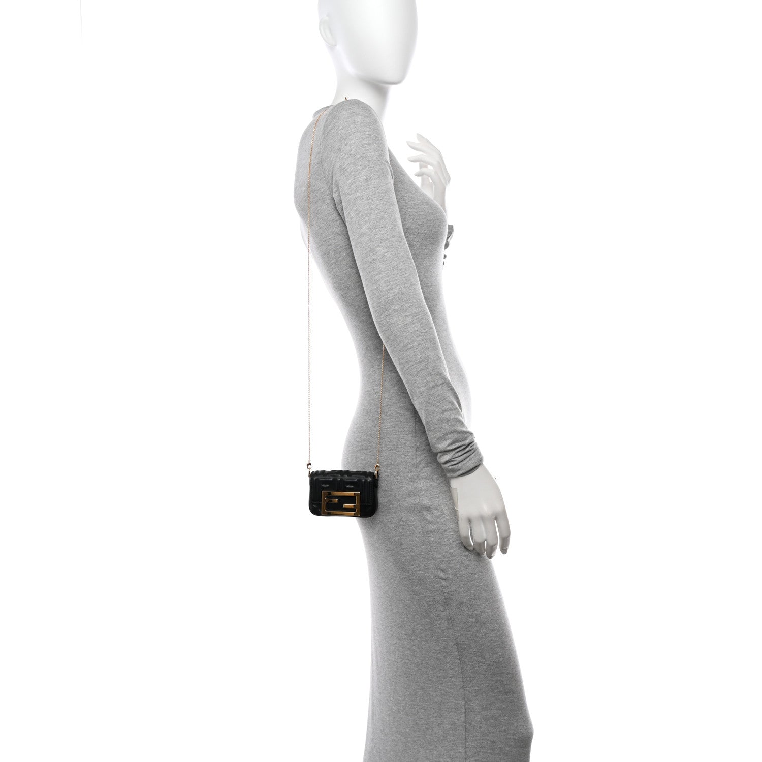 Fendi Nappa Matisse FF Embossed Nano Maxi Buckle Baguette Charm Black 2 of 12