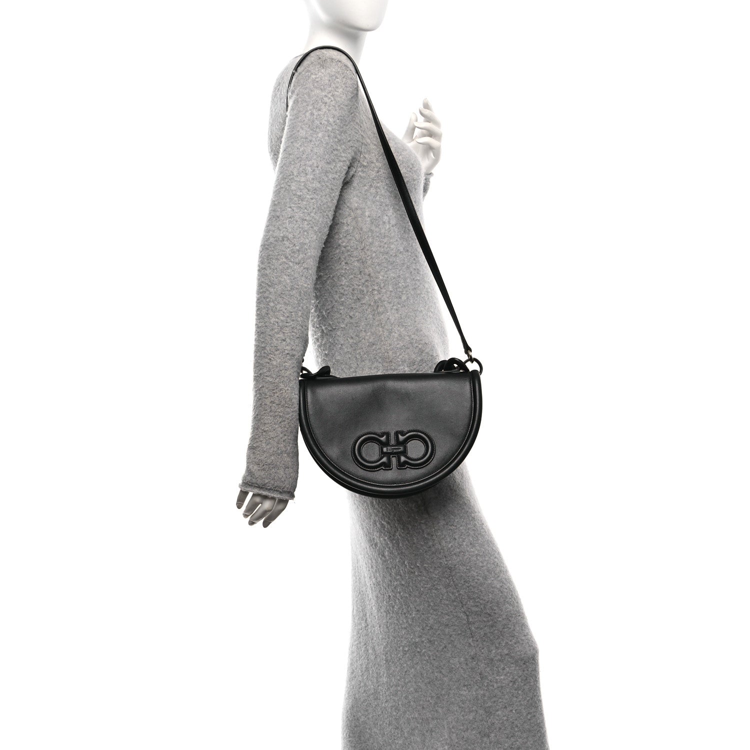 Salvatore Ferragamo Calfskin Aura Shoulder Bag Black 2 of 10