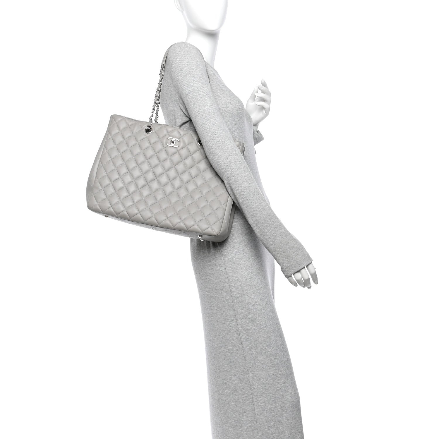 Chanel Calfskin Quilted Large Classic Shopping Tote Grey 2 of 12