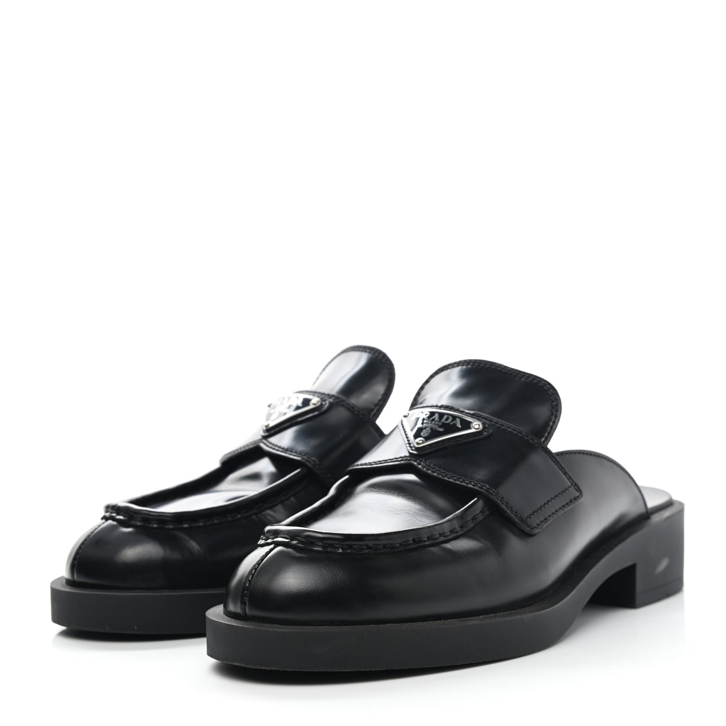 Spazzolato Metal Triangle Logo 40mm Loafer Mules 39 Black