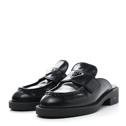 Prada Spazzolato Metal Triangle Logo 40mm Loafer Mules 39 Black 3 of 11