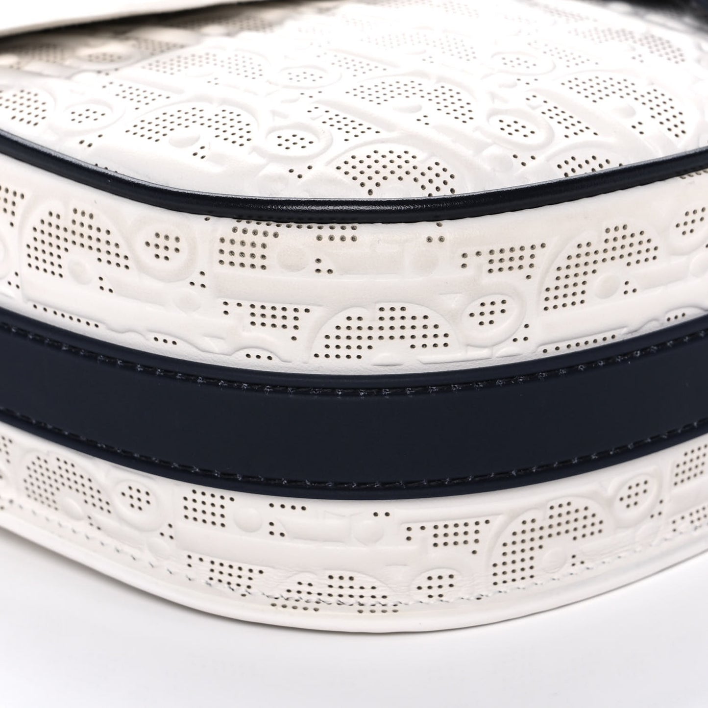 Calfskin Perforated Oblique Medium Bobby Flap White Blue