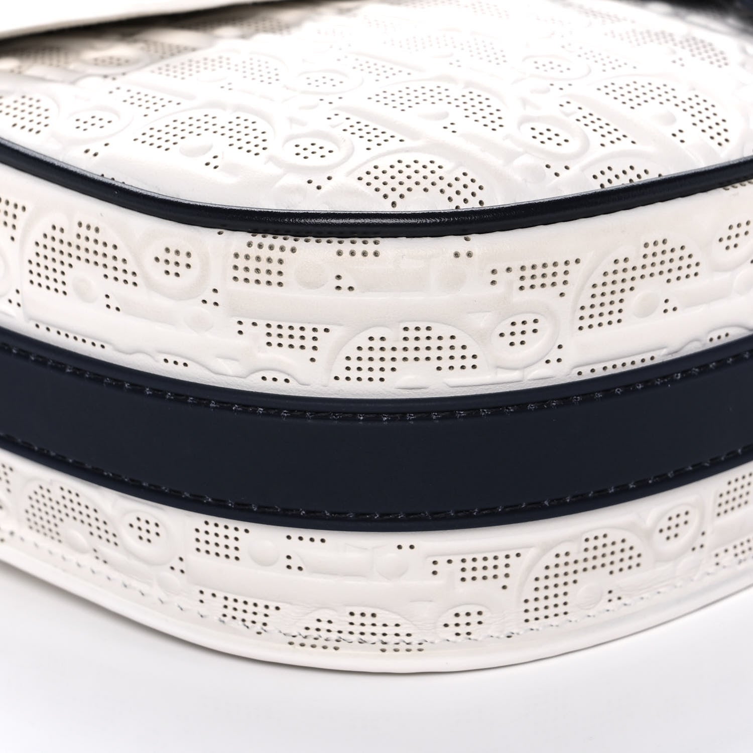Christian Dior Calfskin Perforated Oblique Medium Bobby Flap White Blue 8 of 12