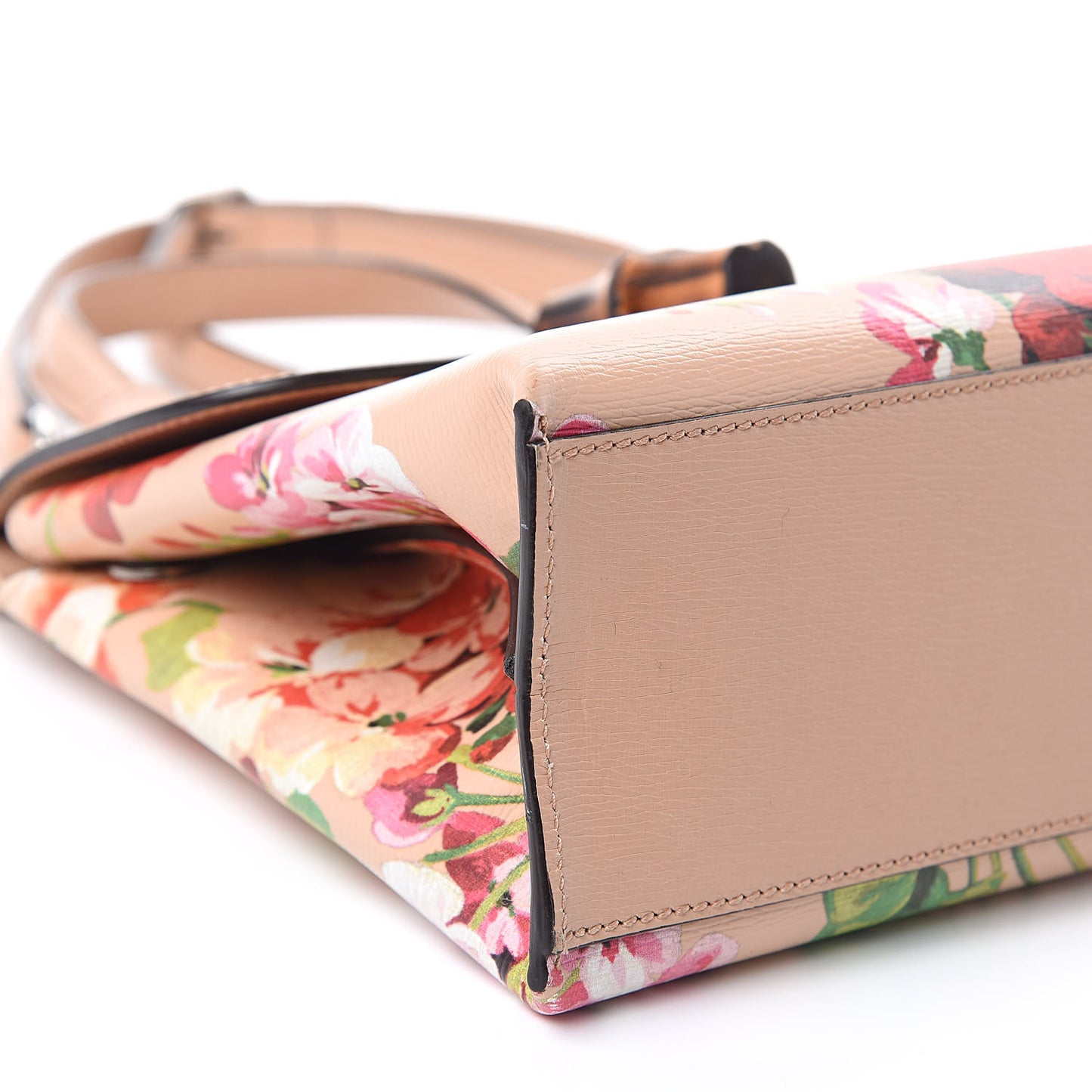 Shangai Calfskin Blooms Print Small Bamboo Daily Top Handle Bag Pink Apricot Multicolor