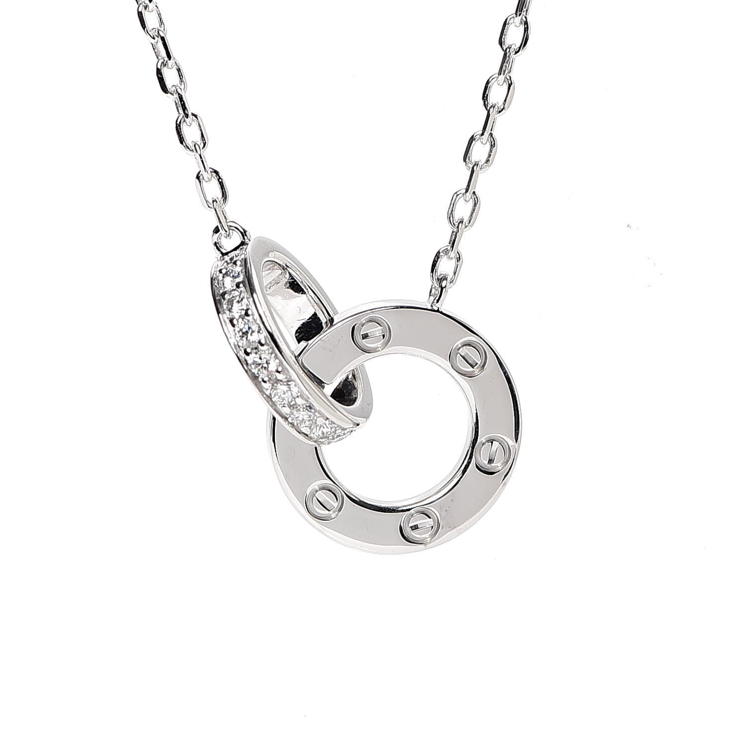 Cartier 18K White Gold Diamond Interlocking LOVE Paved Necklace 4 of 7