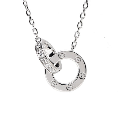 Cartier 18K White Gold Diamond Interlocking LOVE Paved Necklace 4 of 7