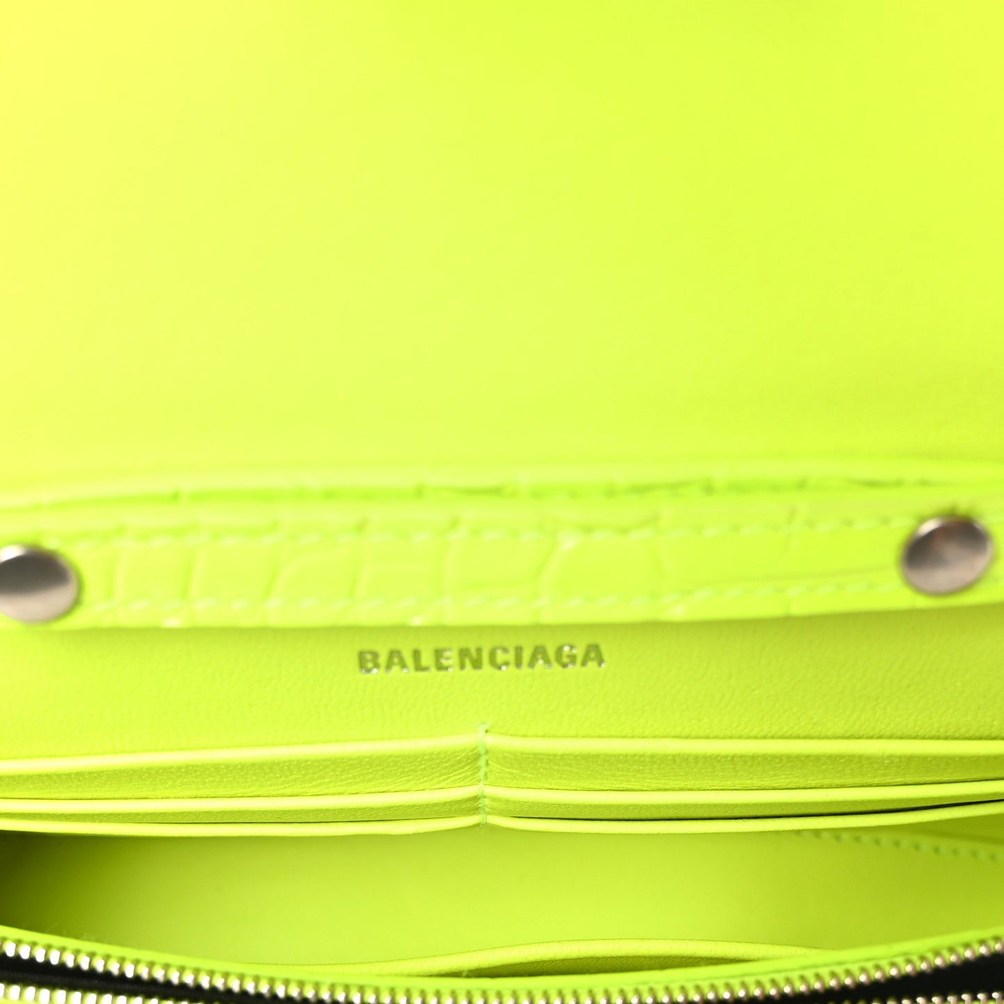 Shiny Calfskin Crocodile Embossed Hourglass Chain Bag Fluo Yellow