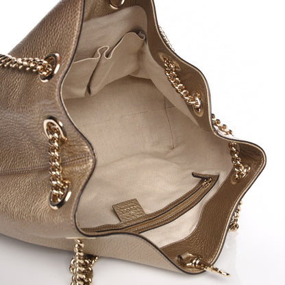 Gucci Metallic Pebbled Calfskin Medium Soho Chain Shoulder Bag Golden Beige 5 of 7