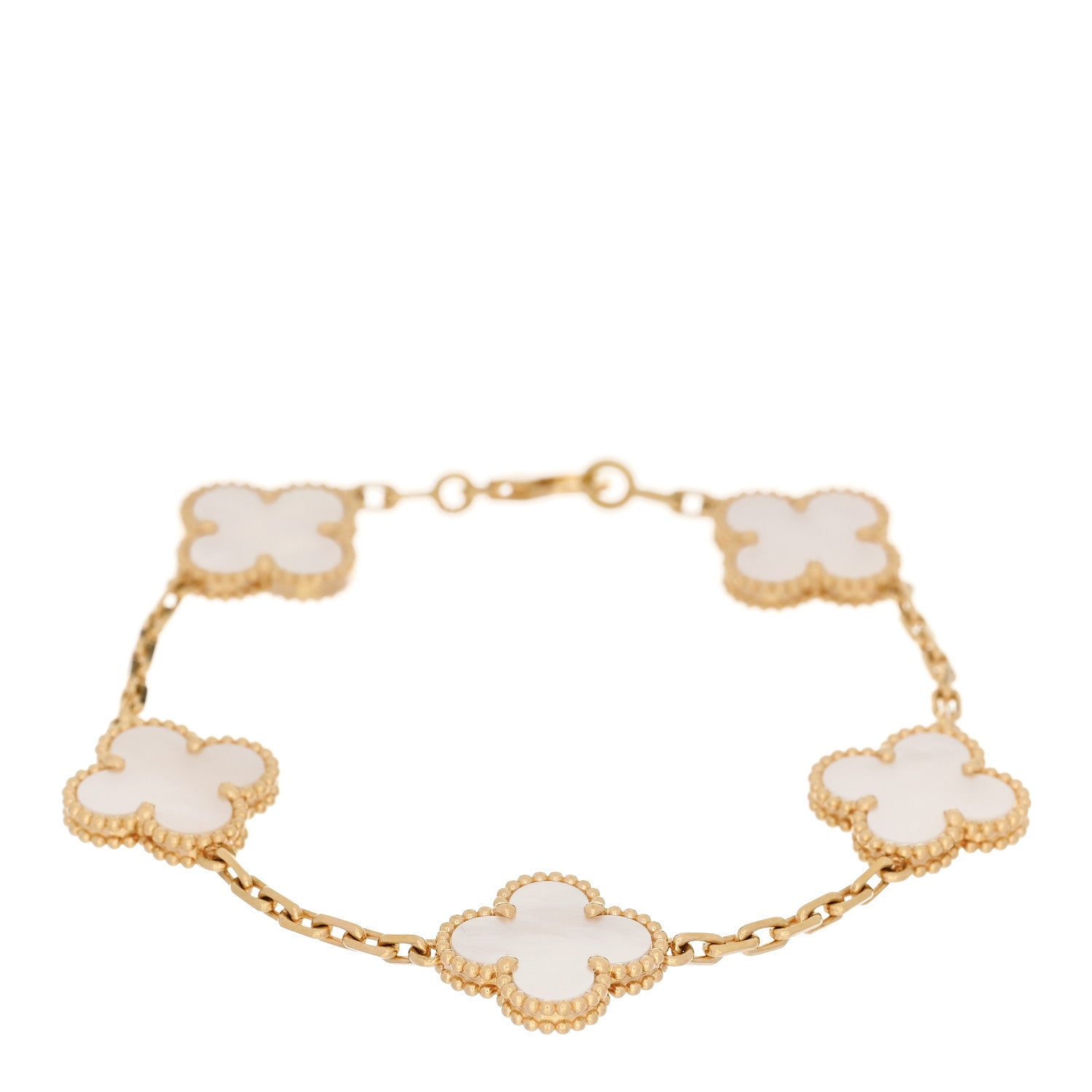 Van Cleef & Arpels 18K Yellow Gold Mother of Pearl 5 Motifs Vintage Alhambra Bracelet 1 of 4