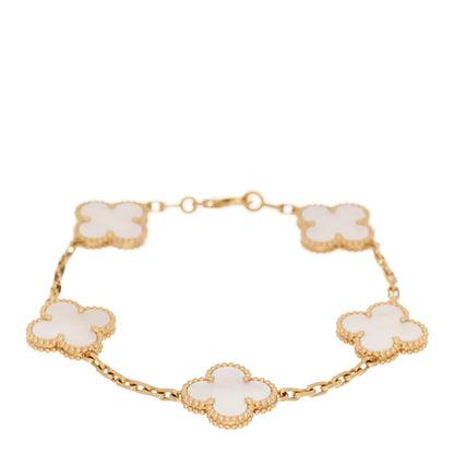 Van Cleef & Arpels 18K Yellow Gold Mother of Pearl 5 Motifs Vintage Alhambra Bracelet 1 of 4