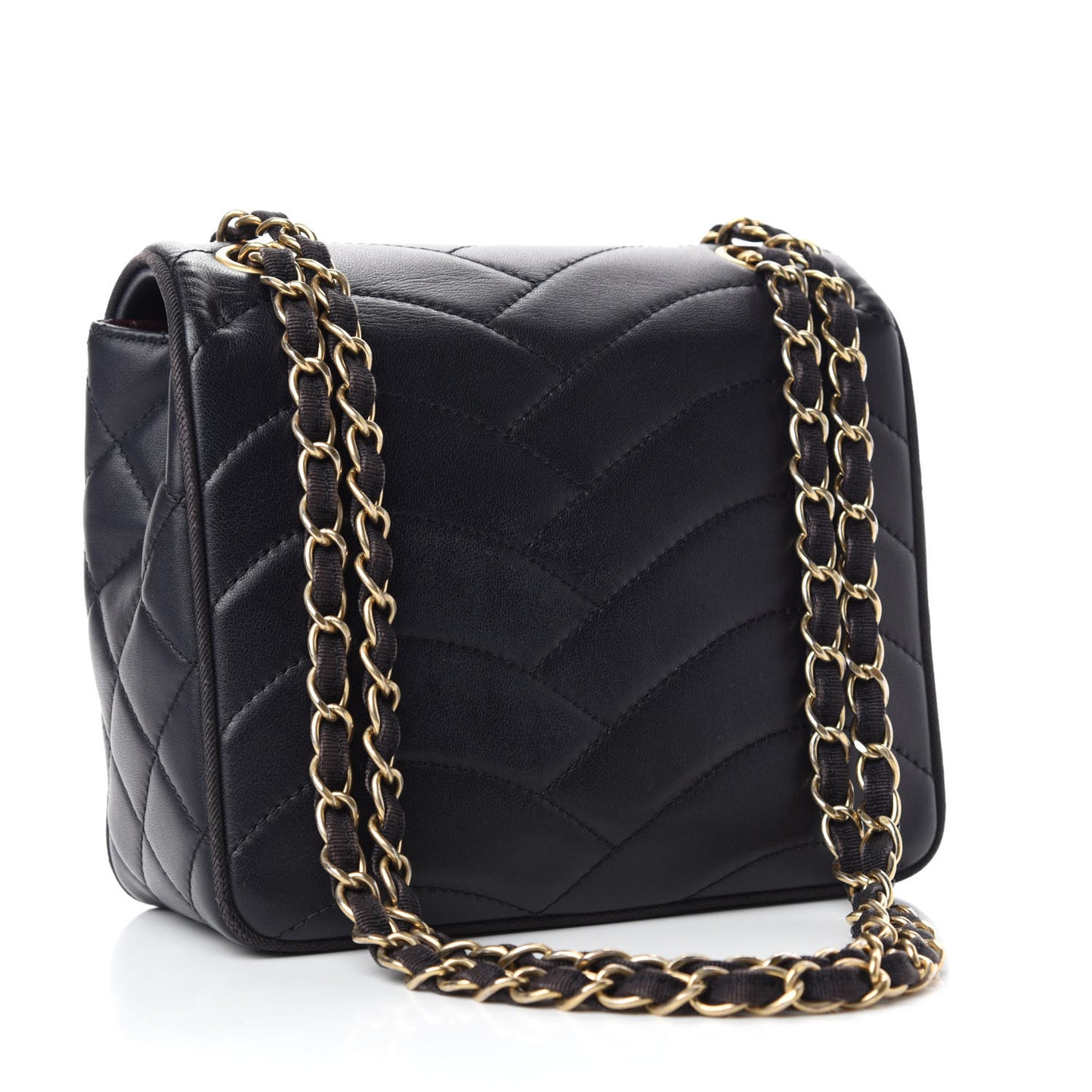 Lambskin Scallop Quilted Mini Pagoda Square Flap Black