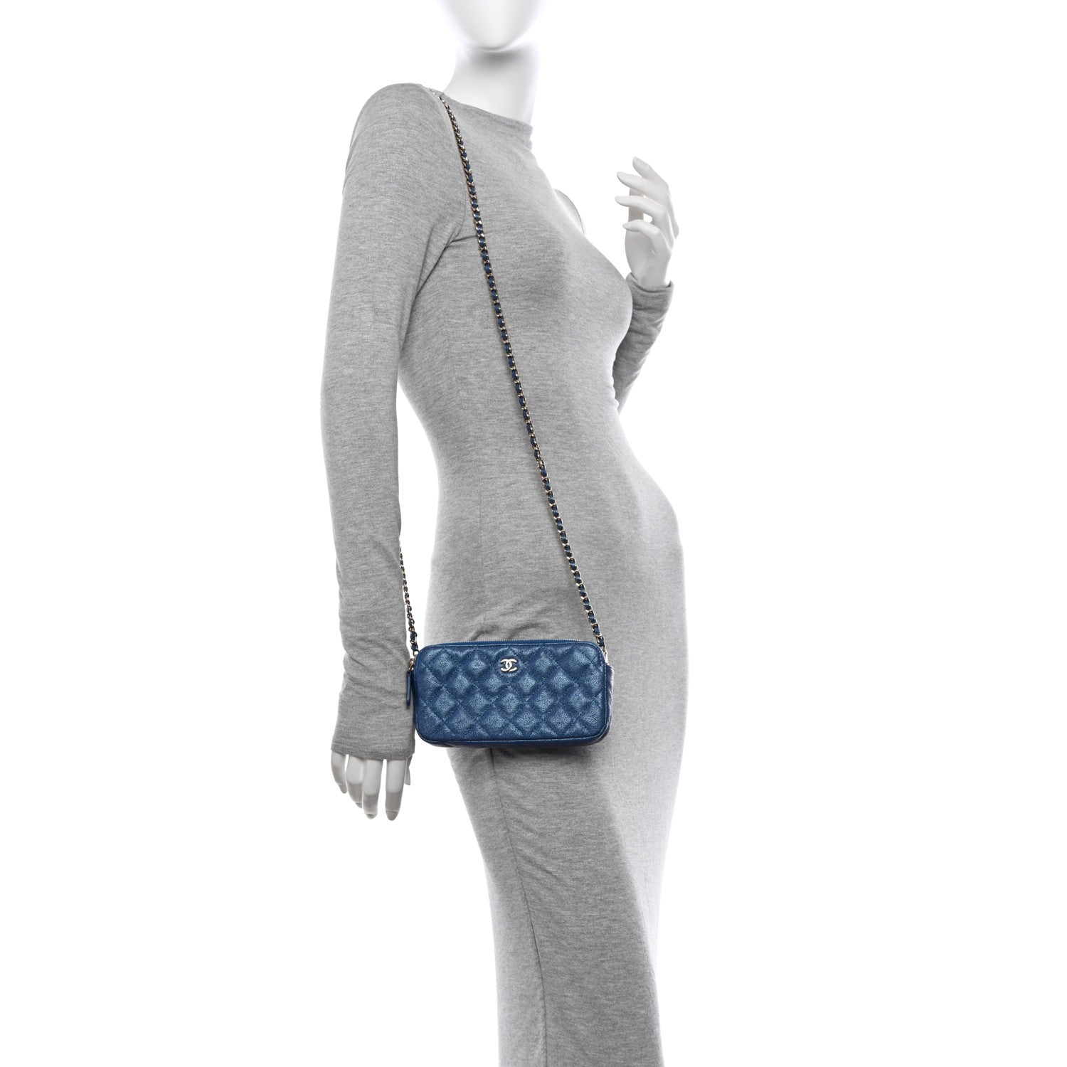 Chanel Iridescent Caviar Quilted Clutch With Chain Dark Blue 2 of 13