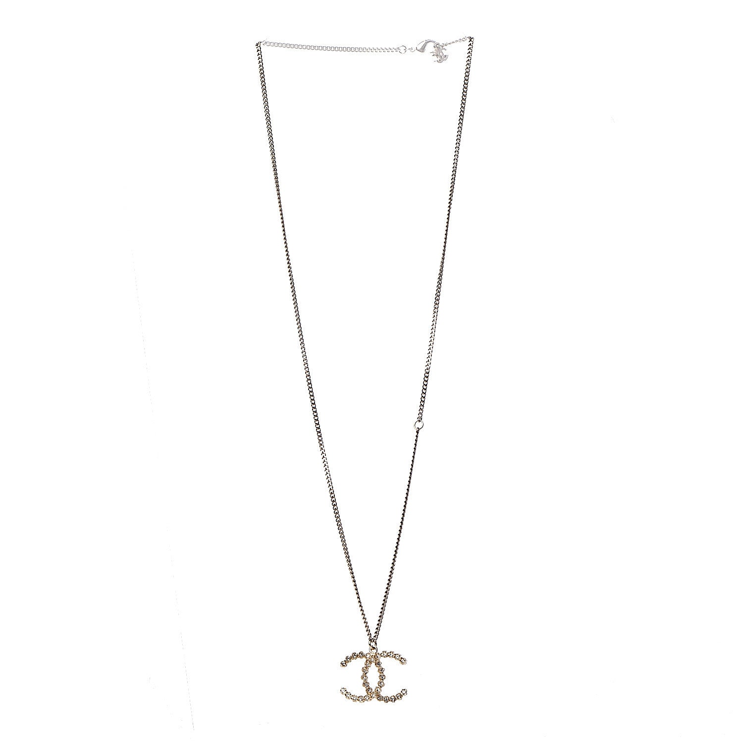 Chanel Crystal CC Pendant Necklace Gold 3 of 6