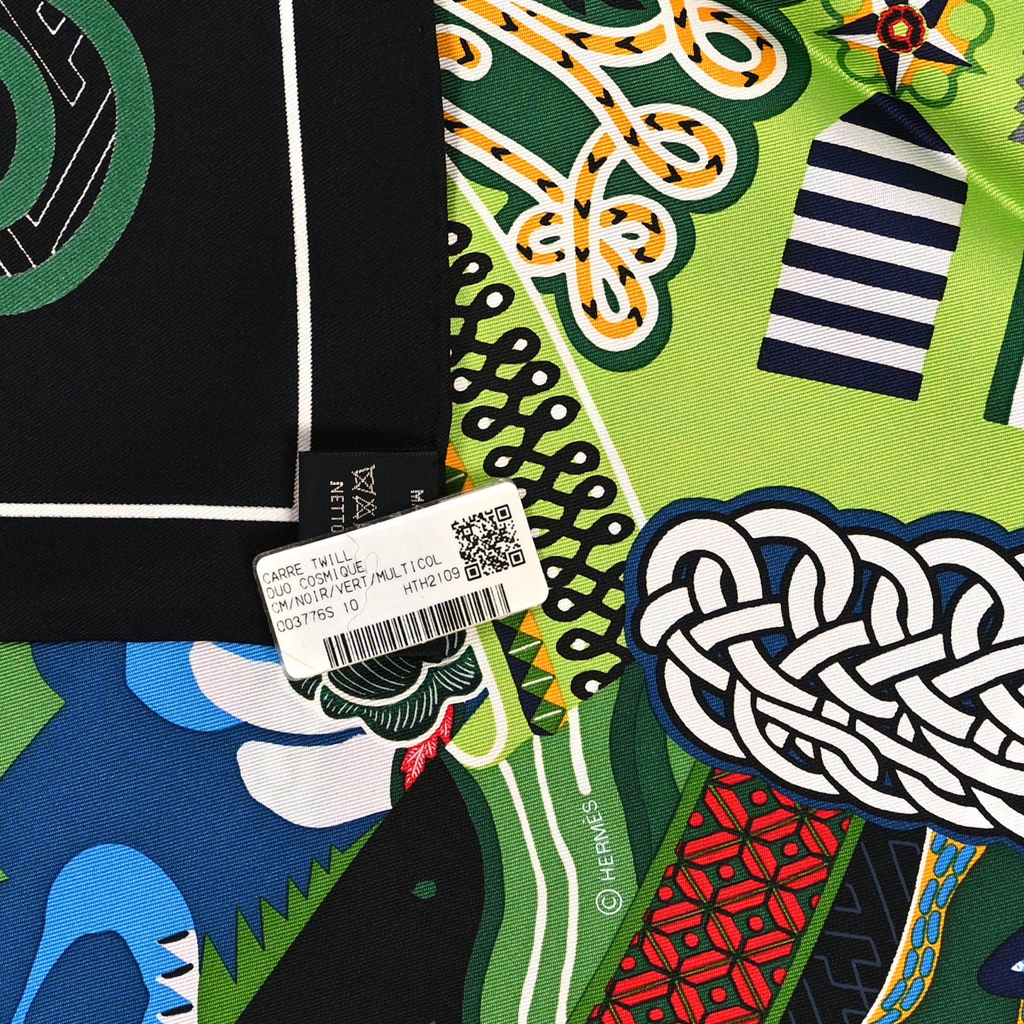 Silk Twill Duo Cosmique Scarf 90 Black Vert Multicolor