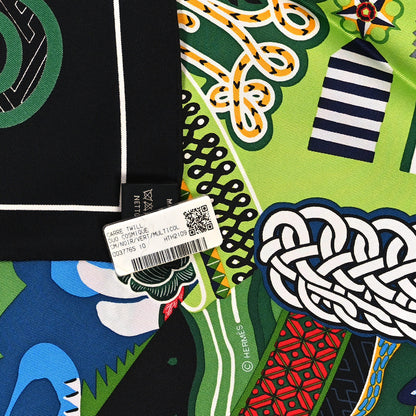 Hermes Silk Twill Duo Cosmique Scarf 90 Black Vert Multicolor 3 of 3