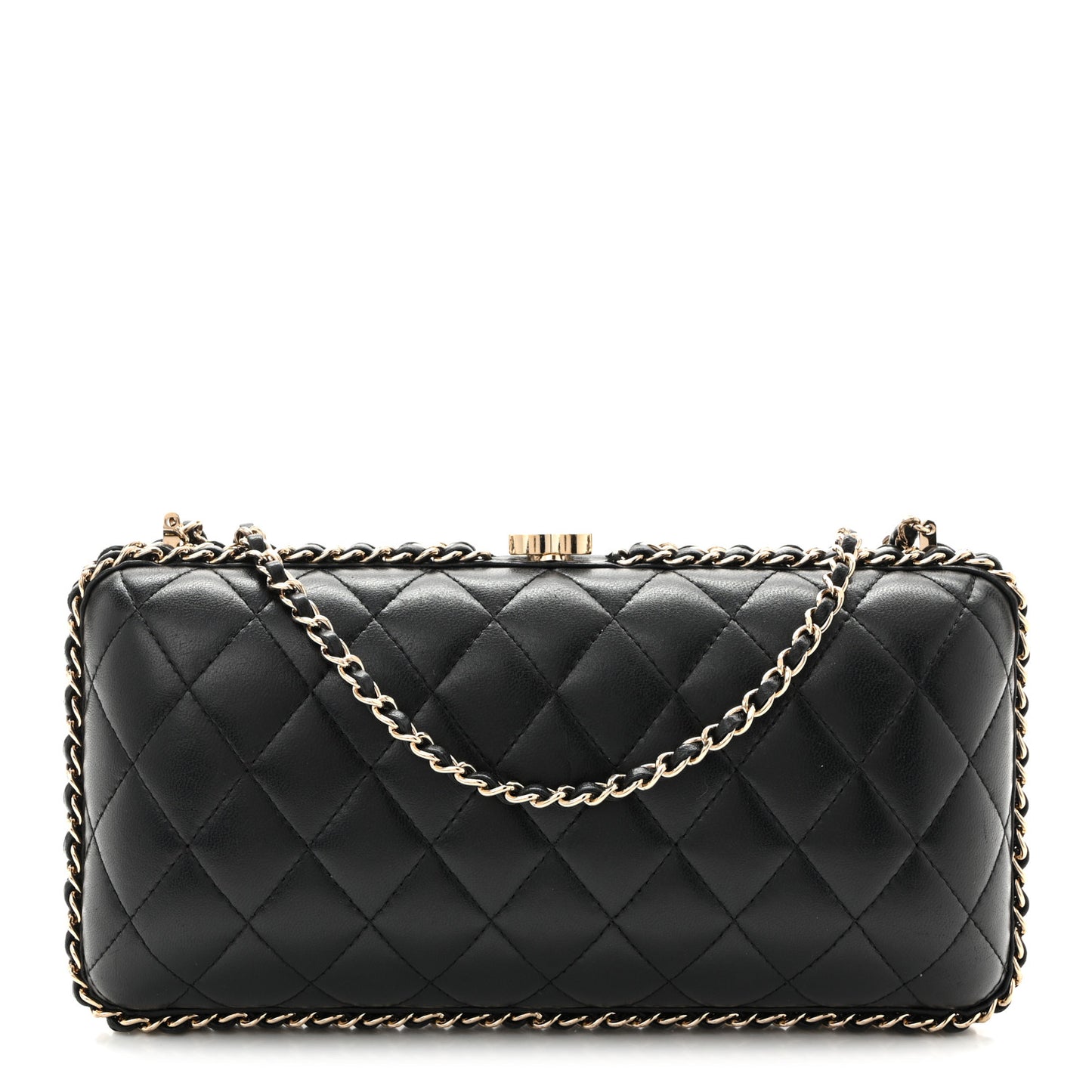 Lambskin Quilted Chain Around Clutch Black