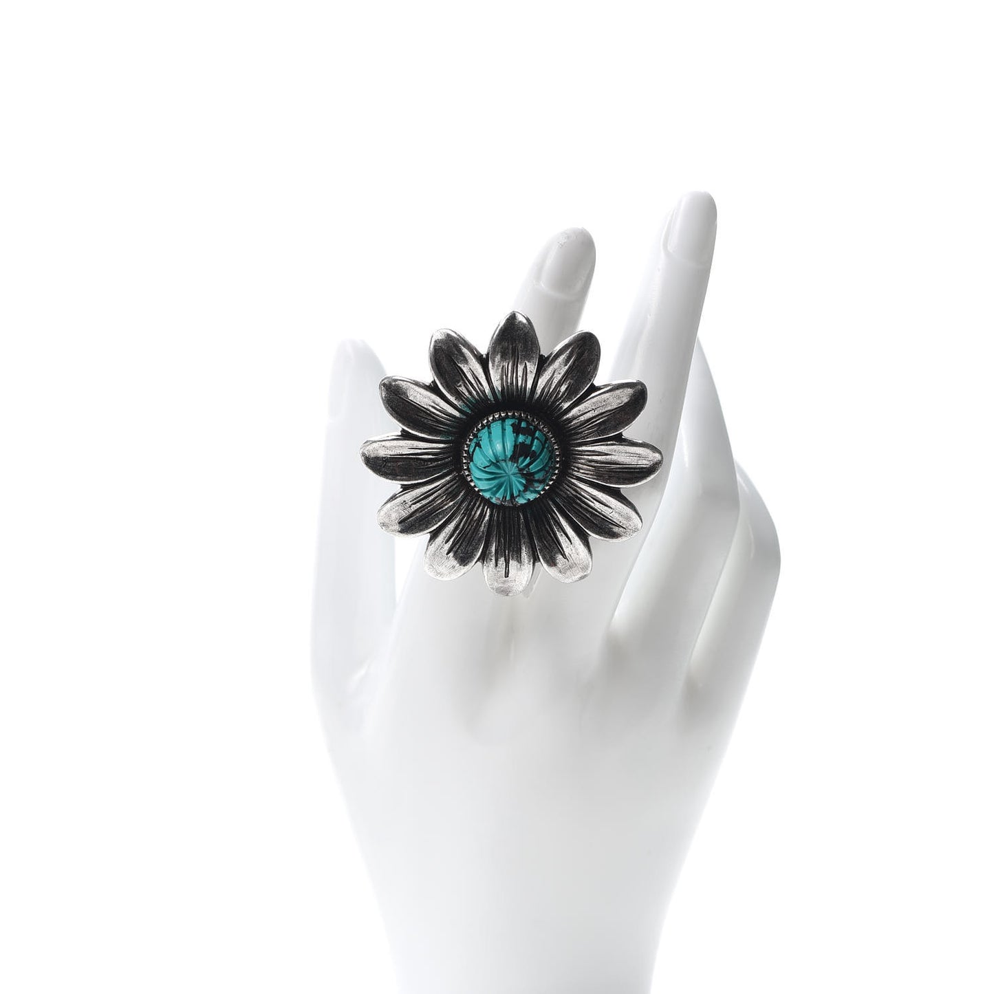Sterling Silver Resin Flower Ring Turquoise 52 6