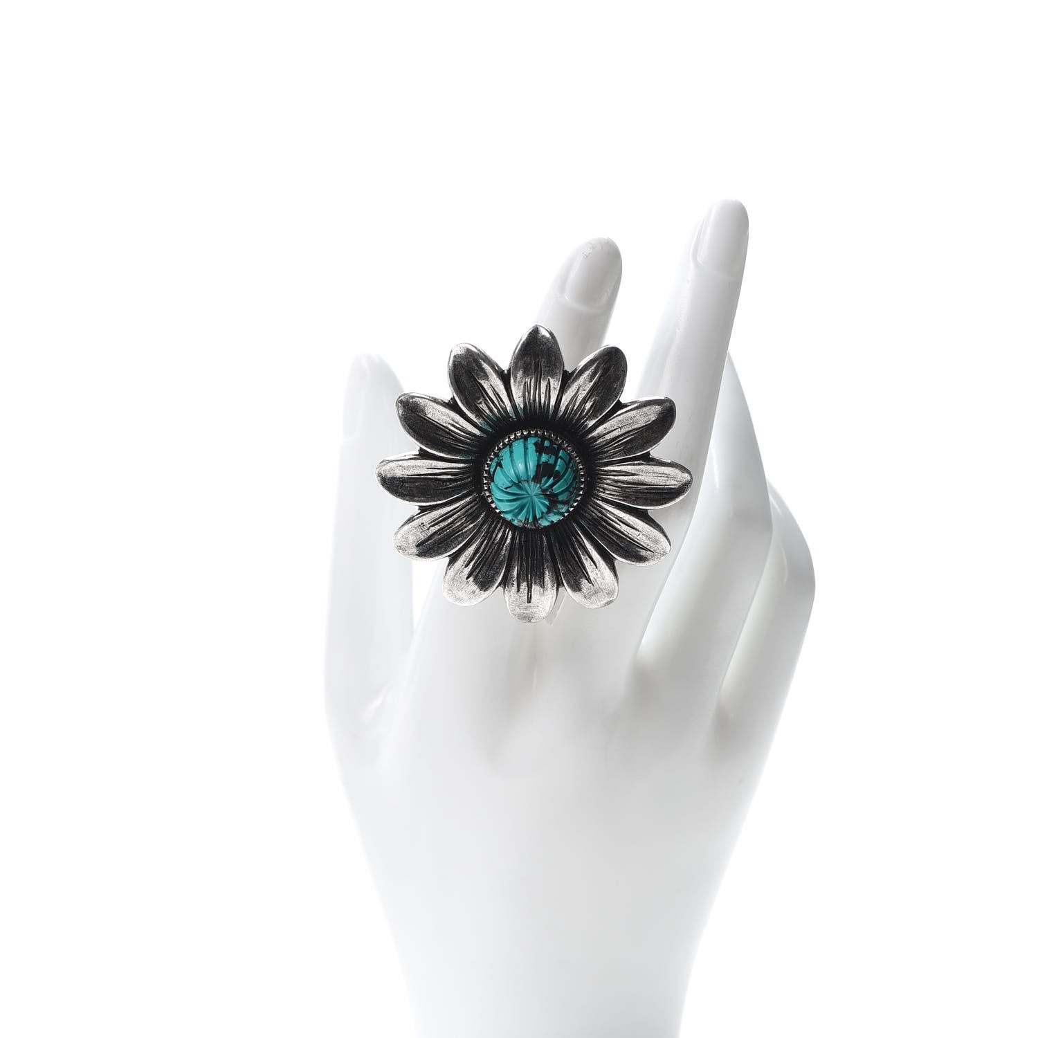 Gucci Sterling Silver Resin Flower Ring Turquoise 52 6 2 of 4