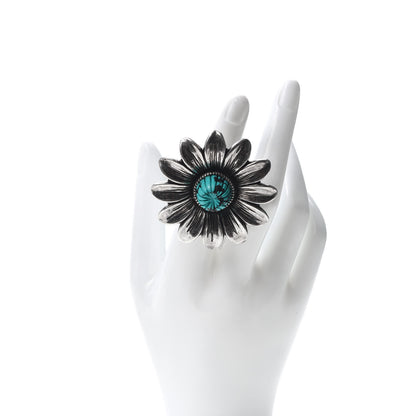Gucci Sterling Silver Resin Flower Ring Turquoise 52 6 2 of 4