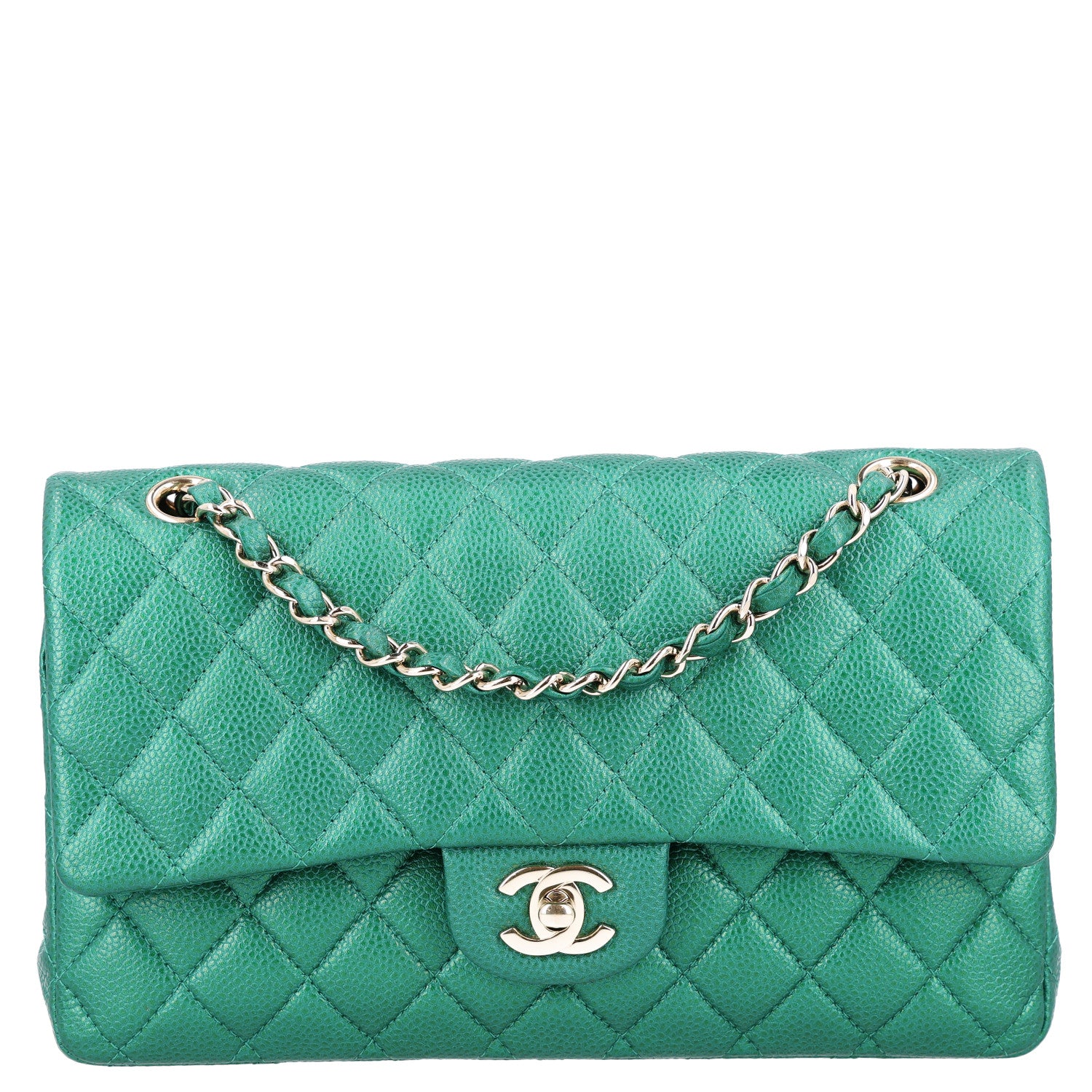 Chanel Metallic Caviar Quilted Medium Double Flap Green 1 of 11