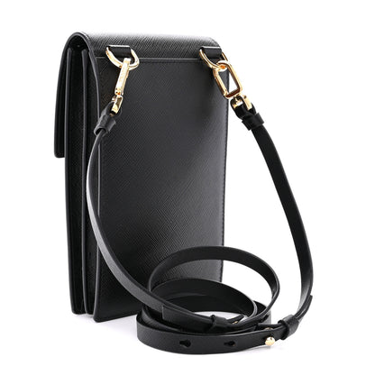 Prada Saffiano Heart Lock Phone Crossbody Pouch Black 3 of 11