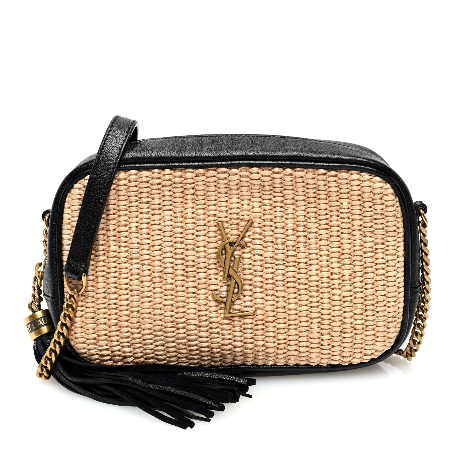 Raffia Canvas Monogram Mini Lou Camera Bag Beige Black