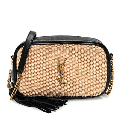 Saint Laurent Raffia Canvas Monogram Mini Lou Camera Bag Beige Black 1 of 10