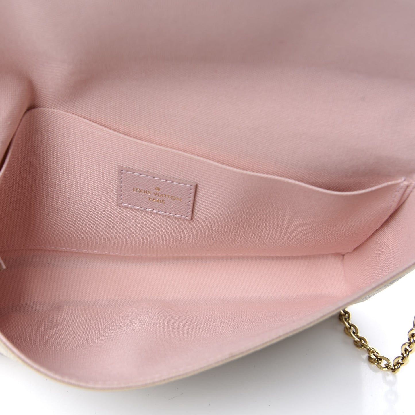 Damier Azur Pochette Felicie Chain Wallet Rose Ballerine