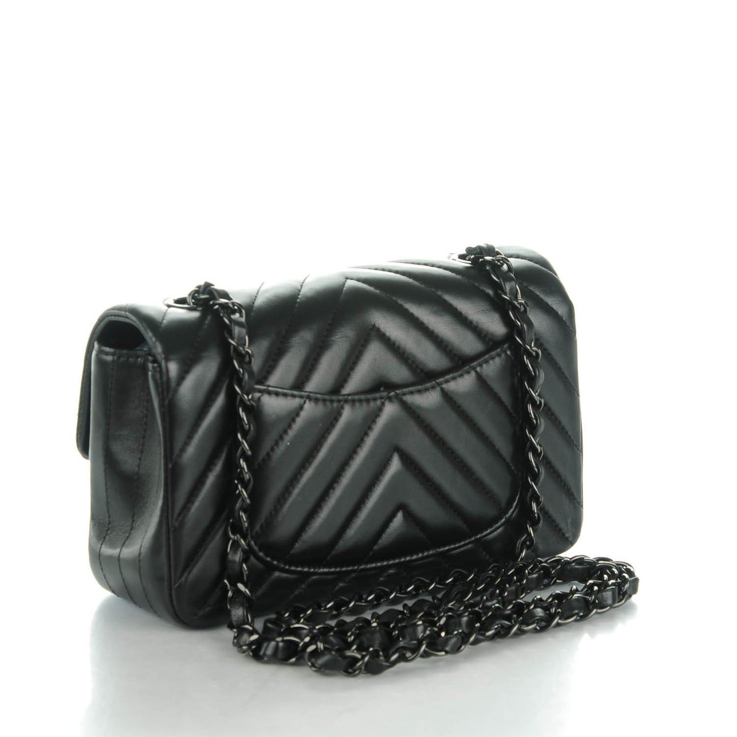 Lambskin Chevron Quilted Mini Rectangular Flap So Black