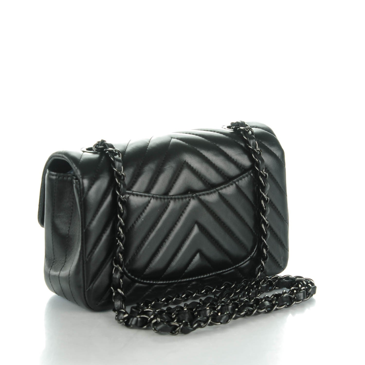 Chanel Lambskin Chevron Quilted Mini Rectangular Flap So Black 3 of 8