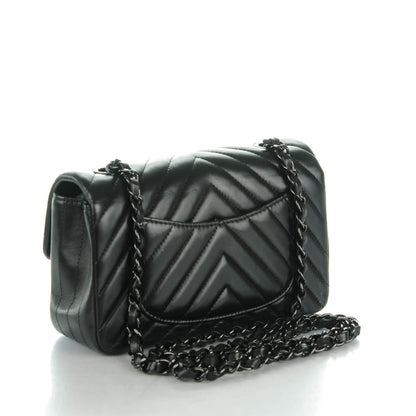 Chanel Lambskin Chevron Quilted Mini Rectangular Flap So Black 3 of 8