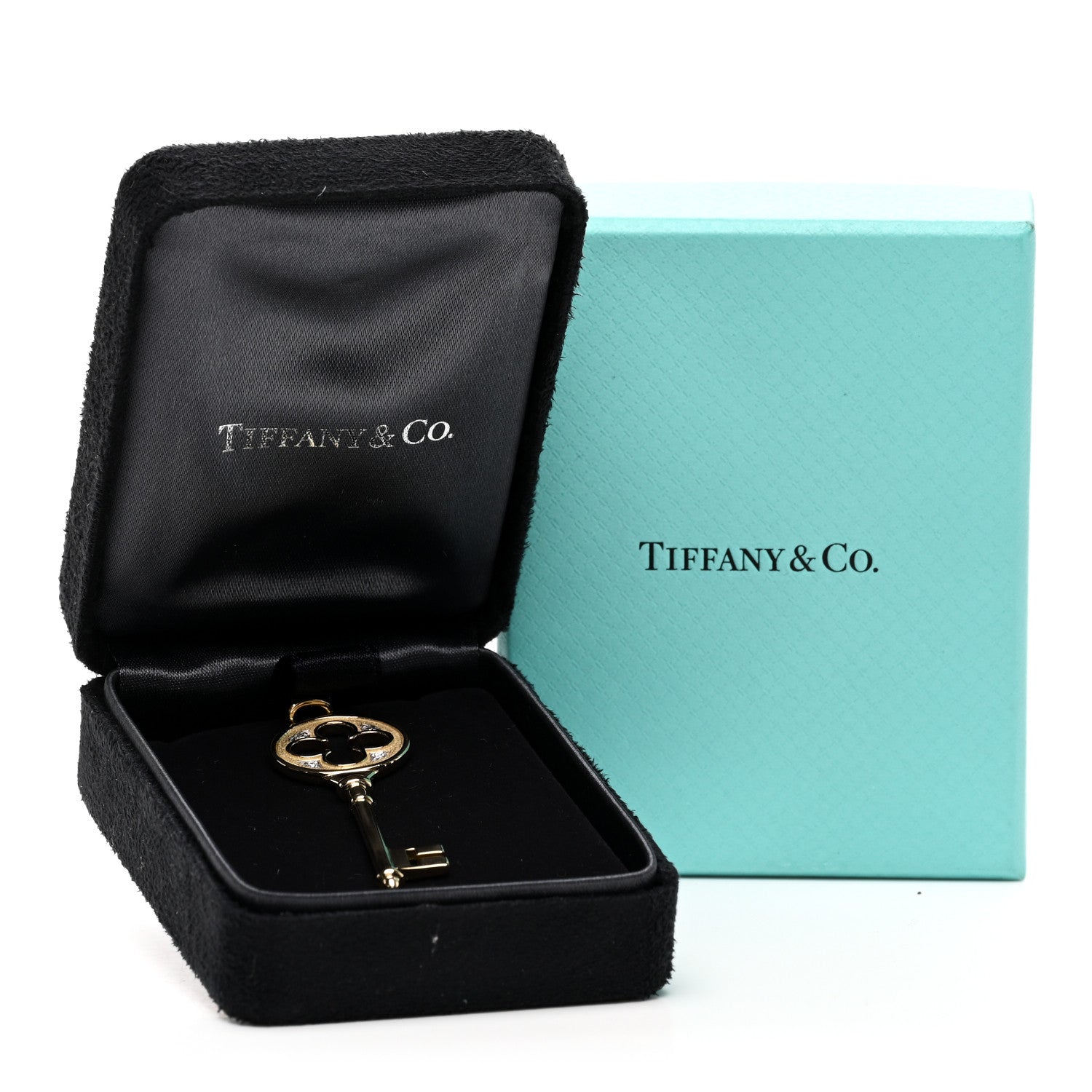 Tiffany 18K Yellow Gold Diamond Quatrefoil Key Pendant 4 of 4