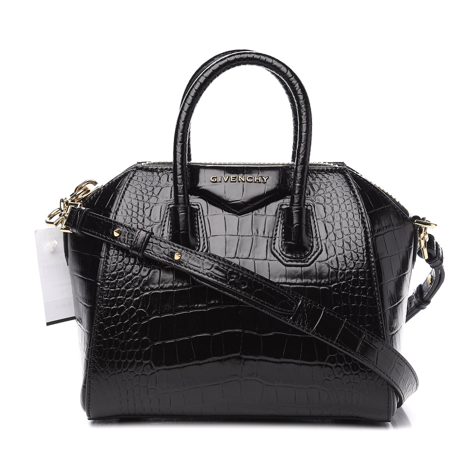 Calfskin Crocodile Embossed Mini Antigona Black