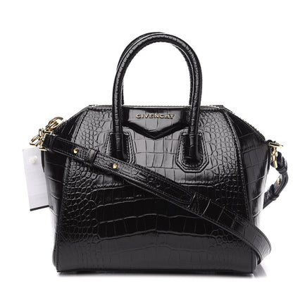 Givenchy Calfskin Crocodile Embossed Mini Antigona Black 1 of 9
