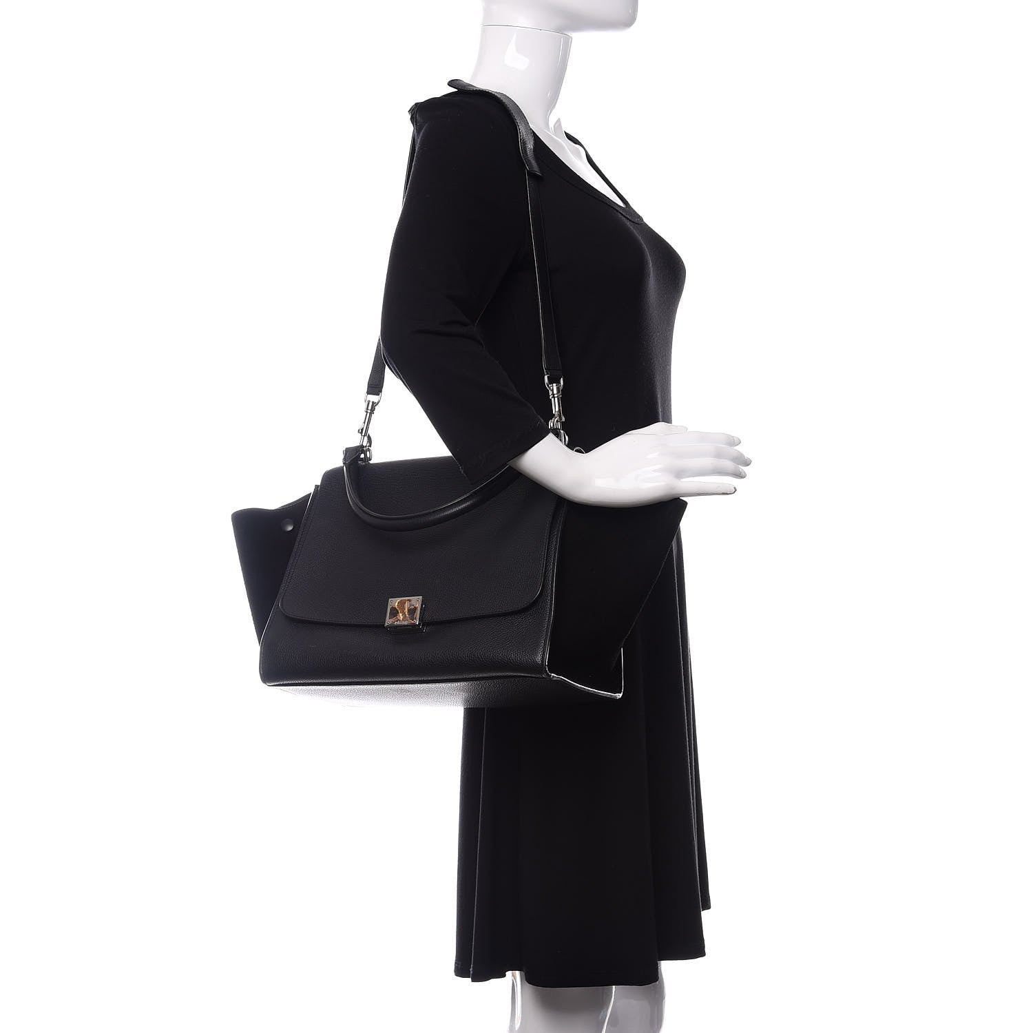 Celine Drummed Calfskin Suede Medium Trapeze Black 2 of 10