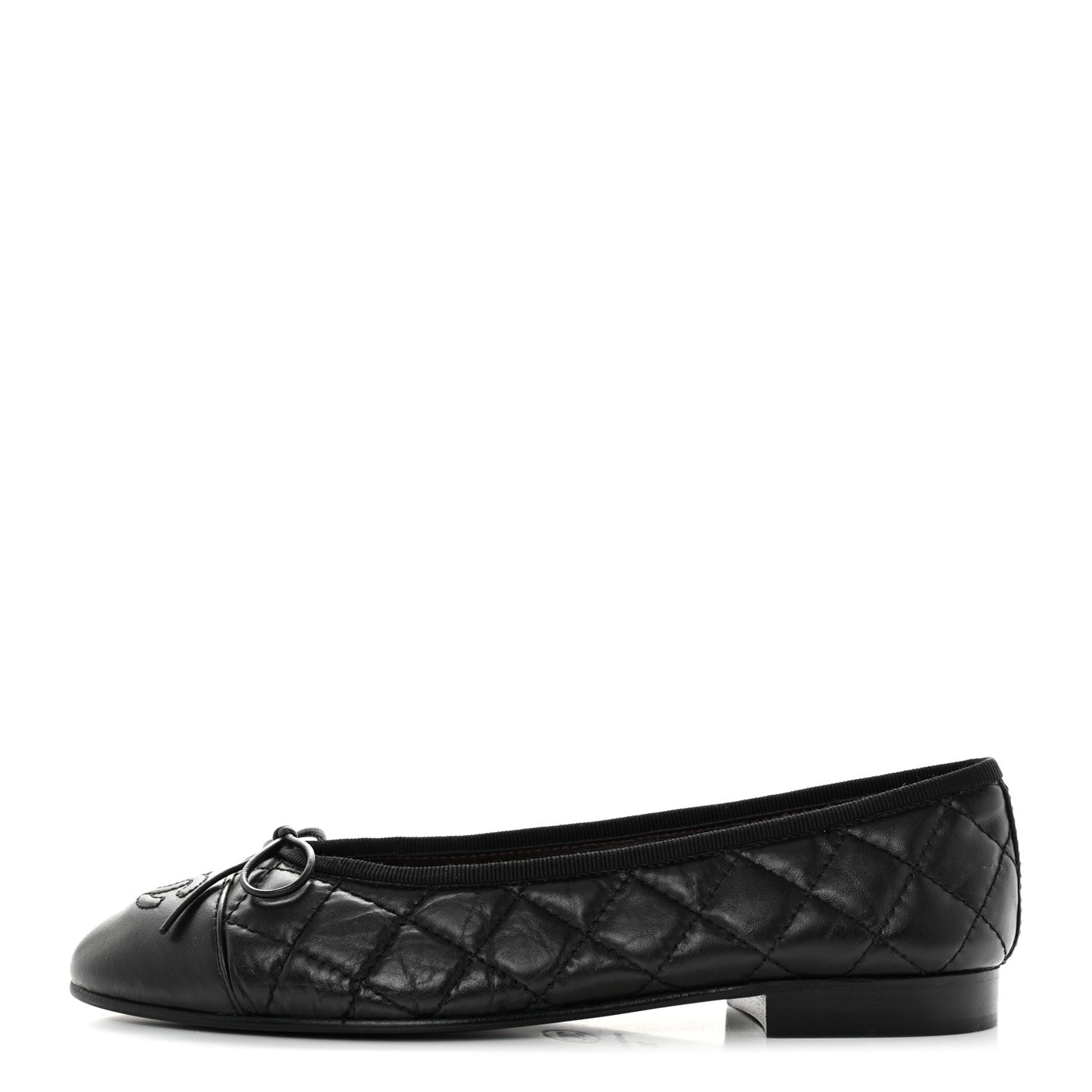 Aged Calfskin Quilted CC Cap Toe Ballerina Flats 36 Black