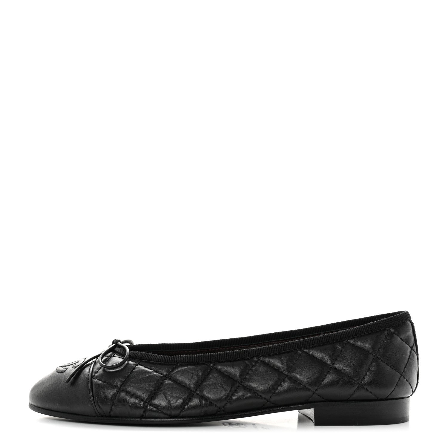 Chanel Aged Calfskin Quilted CC Cap Toe Ballerina Flats 36 Black 1 of 8