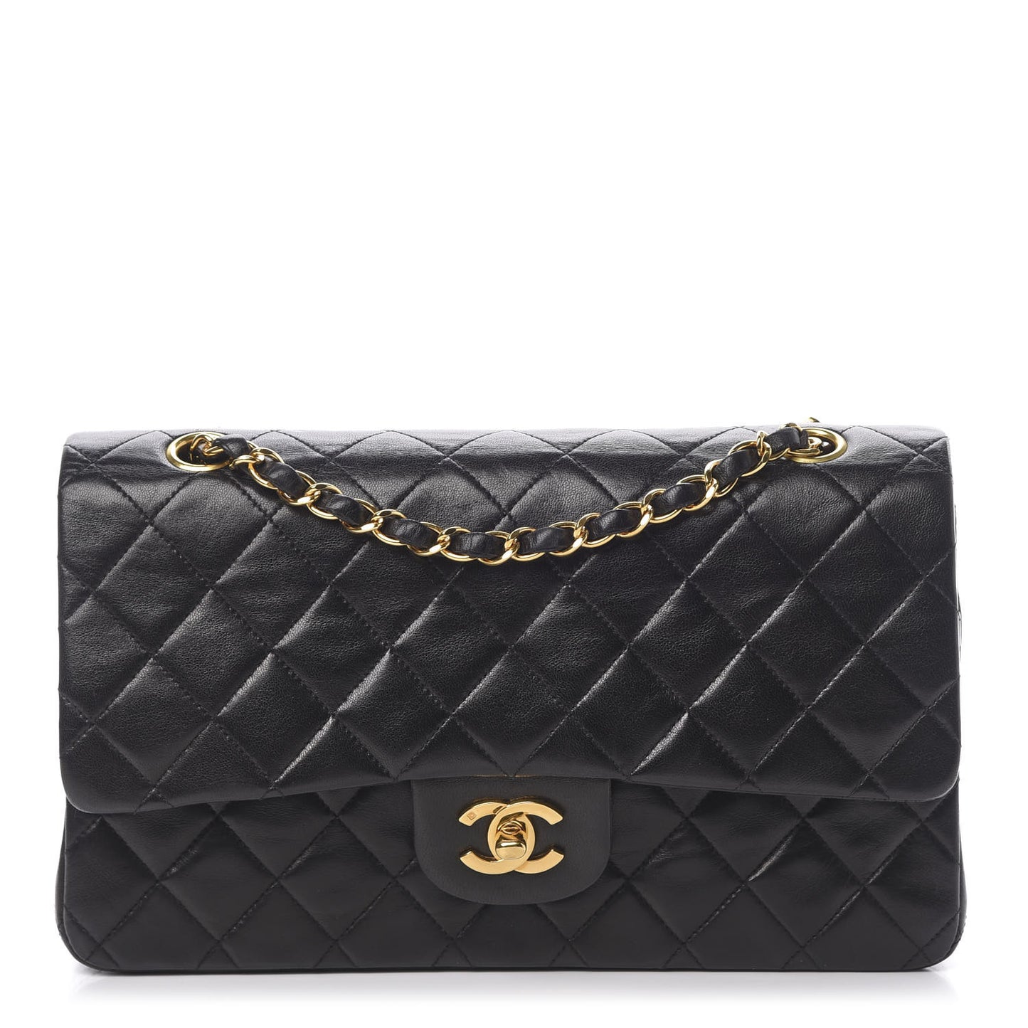 Lambskin Quilted Medium Double Flap Black