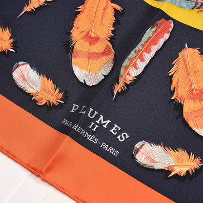 Hermes Silk Plumes II Scarf 90 Capucine Marine Jaune D'Or 3 of 7