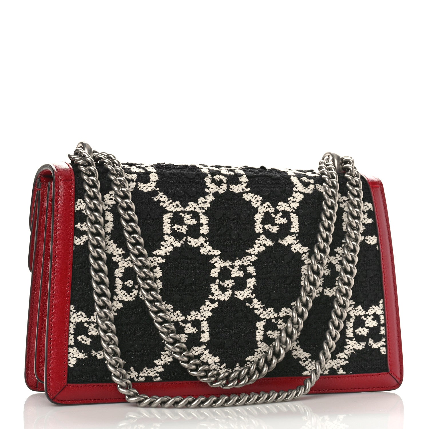 Gucci Tweed GG Monogram Small Dionysus Shoulder Bag Black White Romantic Cherry 2 of 9